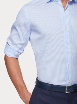 Camicia rigata in popeline stretch