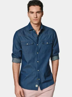 Camicia western in cotone chambray