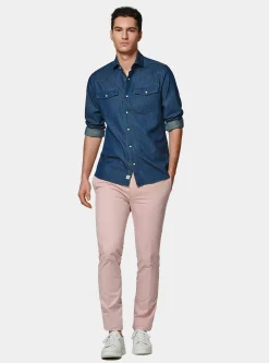 Camicia western in cotone chambray