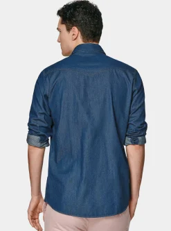 Camicia western in cotone chambray