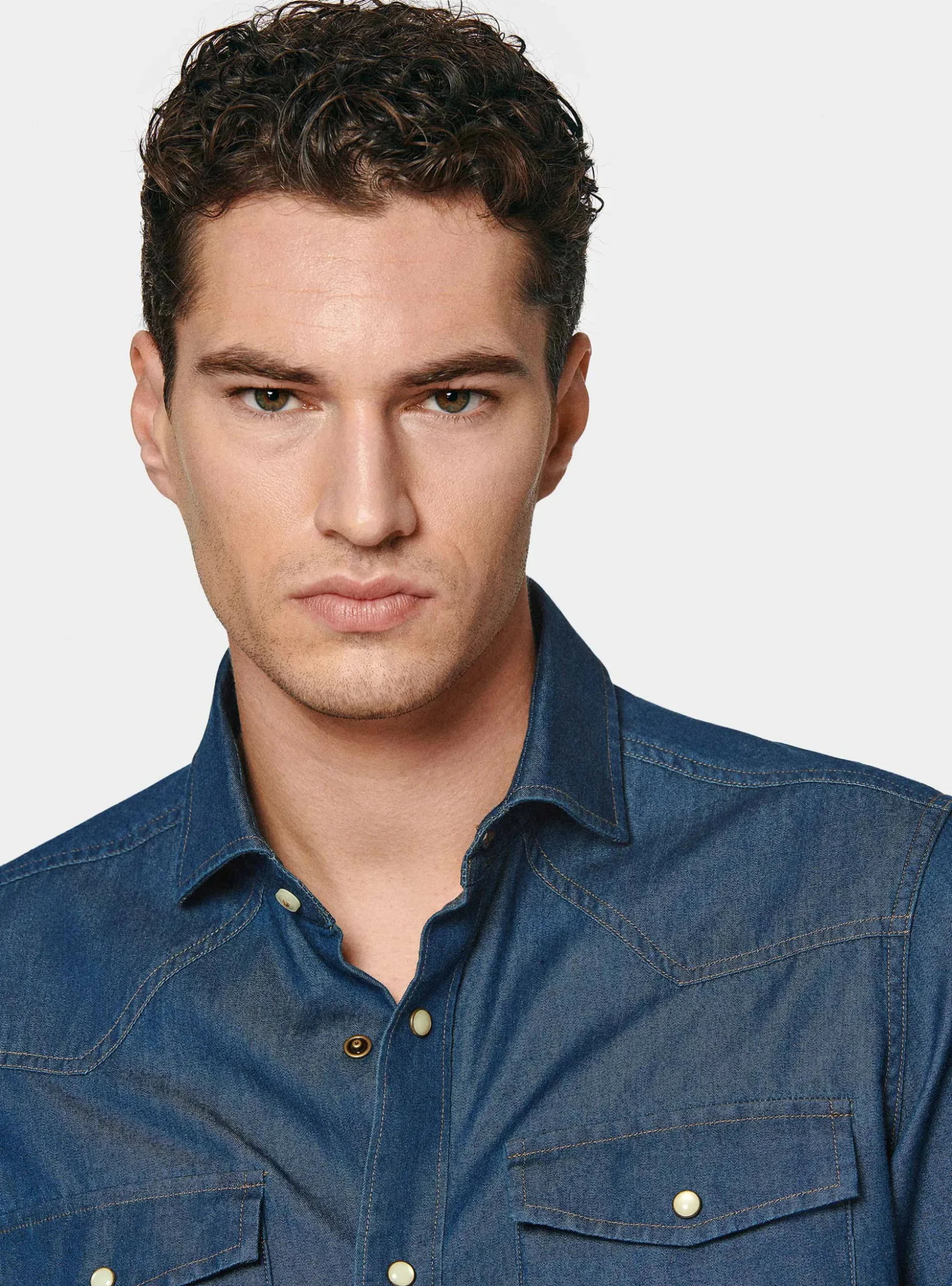Camicia western in cotone chambray