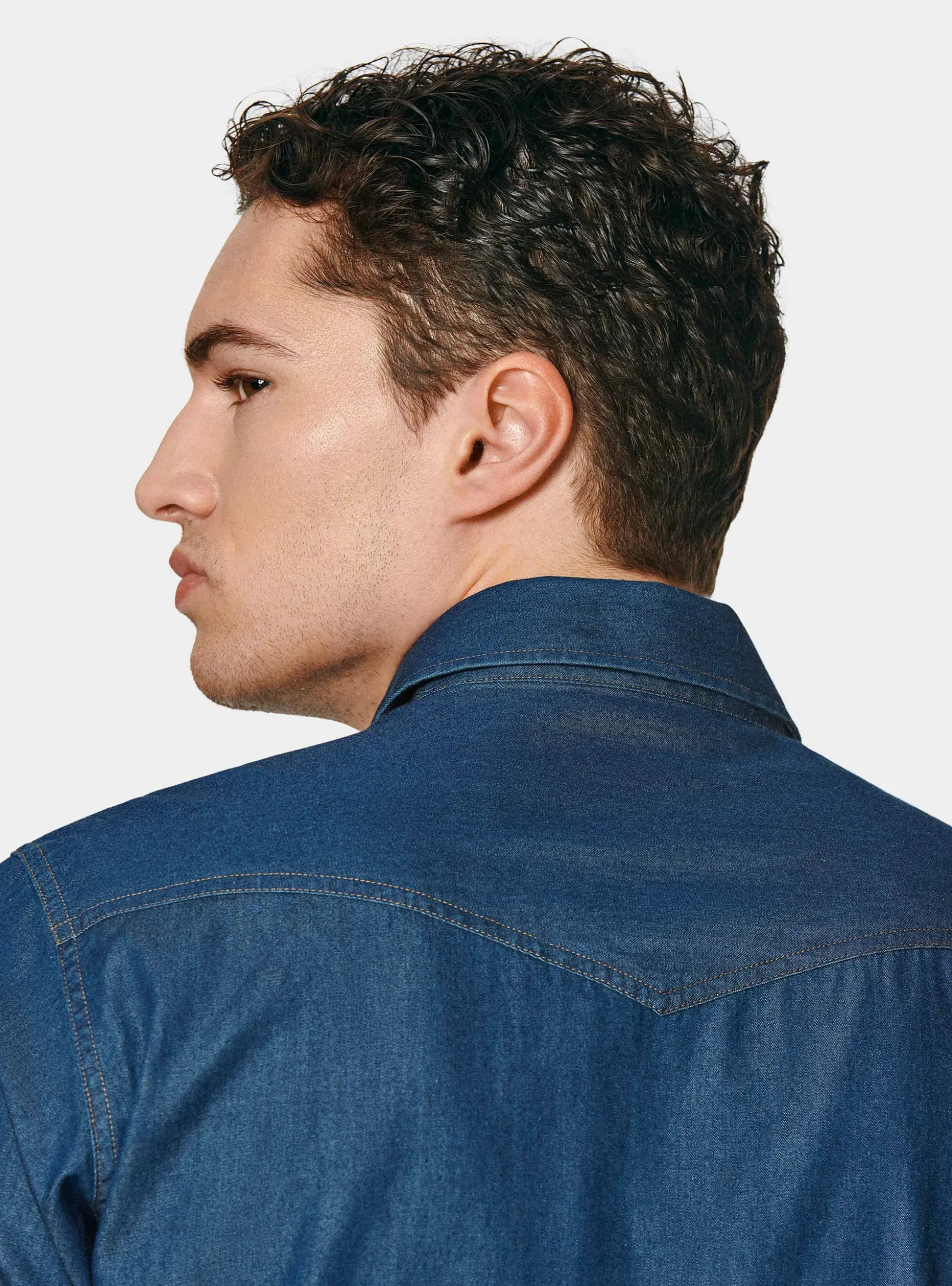 Camicia western in cotone chambray