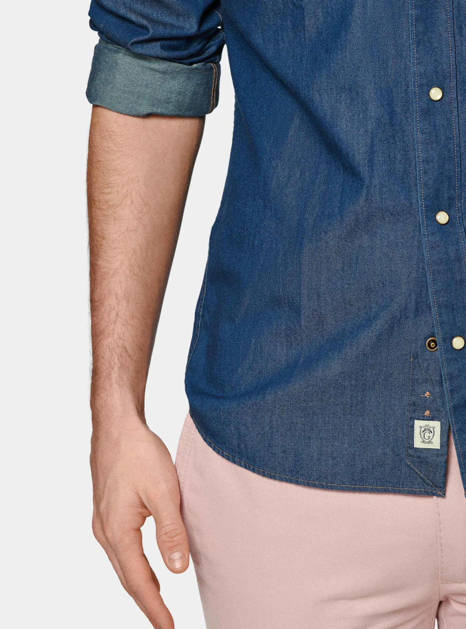 Camicia western in cotone chambray
