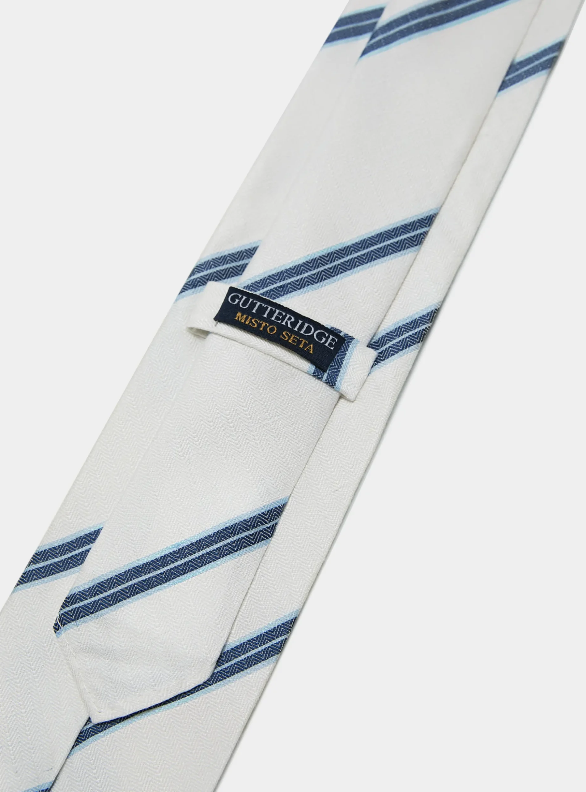 Cravatta rigata in seta e lino herringbone