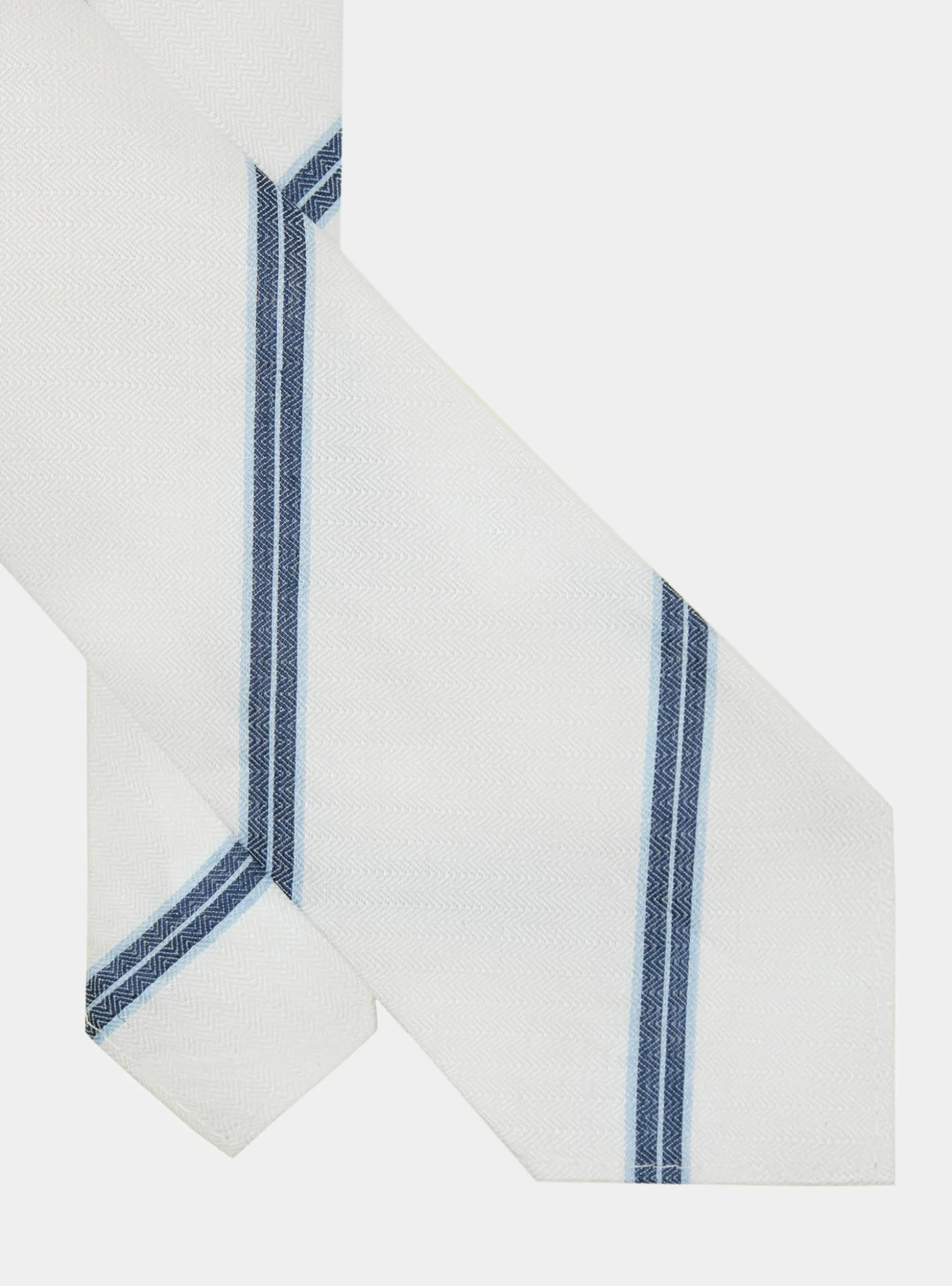 Cravatta rigata in seta e lino herringbone