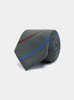 Cravatta rigata in twill di lana e seta