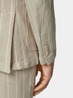 Giacca abito rigato in puro lino crepe