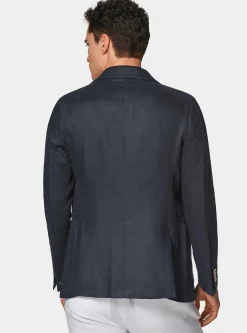 Giacca doppiopetto blue navy in puro lino