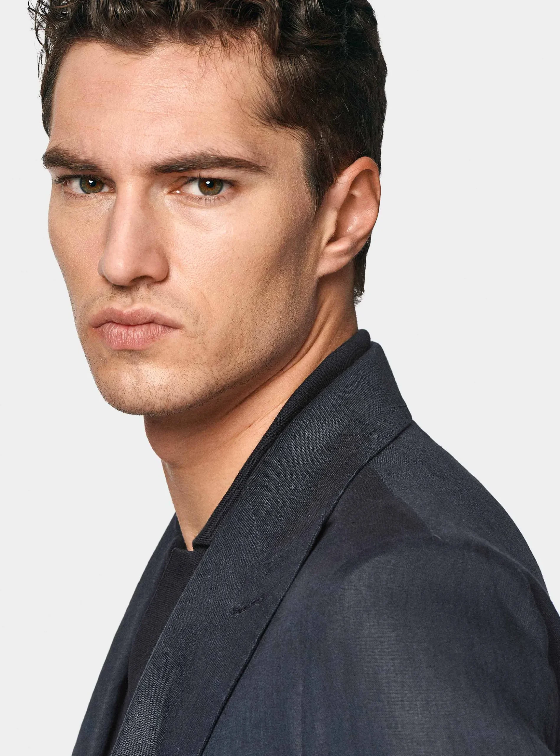 Giacca doppiopetto blue navy in puro lino
