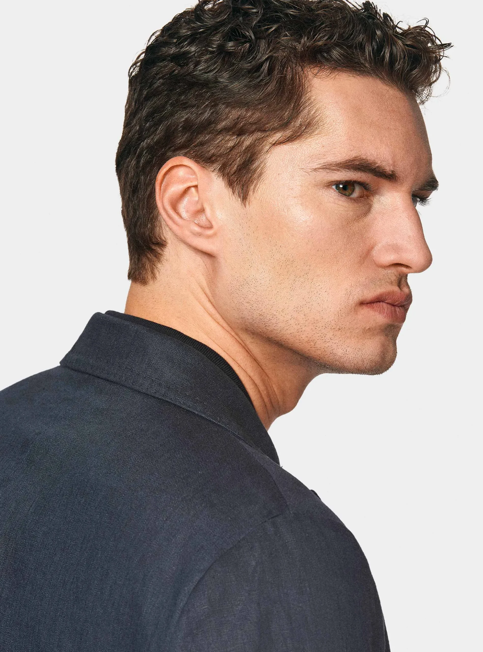 Giacca doppiopetto blue navy in puro lino