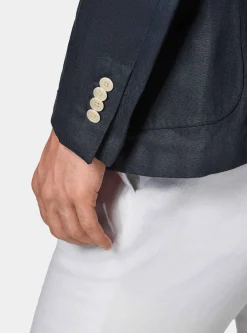 Giacca doppiopetto blue navy in puro lino