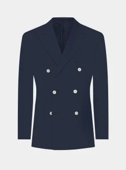 Giacca doppiopetto blue navy in puro lino