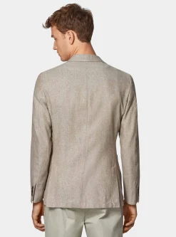 Giacca spigata in lino e cotone