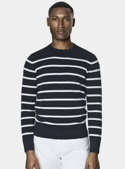 Maglia girocollo in cotone extrafine rigato