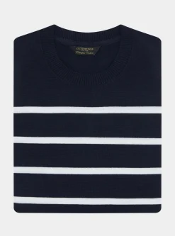 Maglia girocollo in cotone extrafine rigato