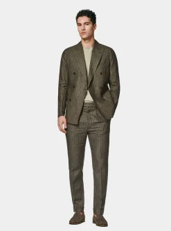 Pantaloni abito doppiopetto gessato in lino delav&egrave;