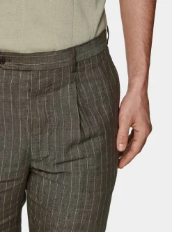Pantaloni abito doppiopetto gessato in lino delavè