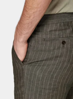 Pantaloni abito doppiopetto gessato in lino delavè