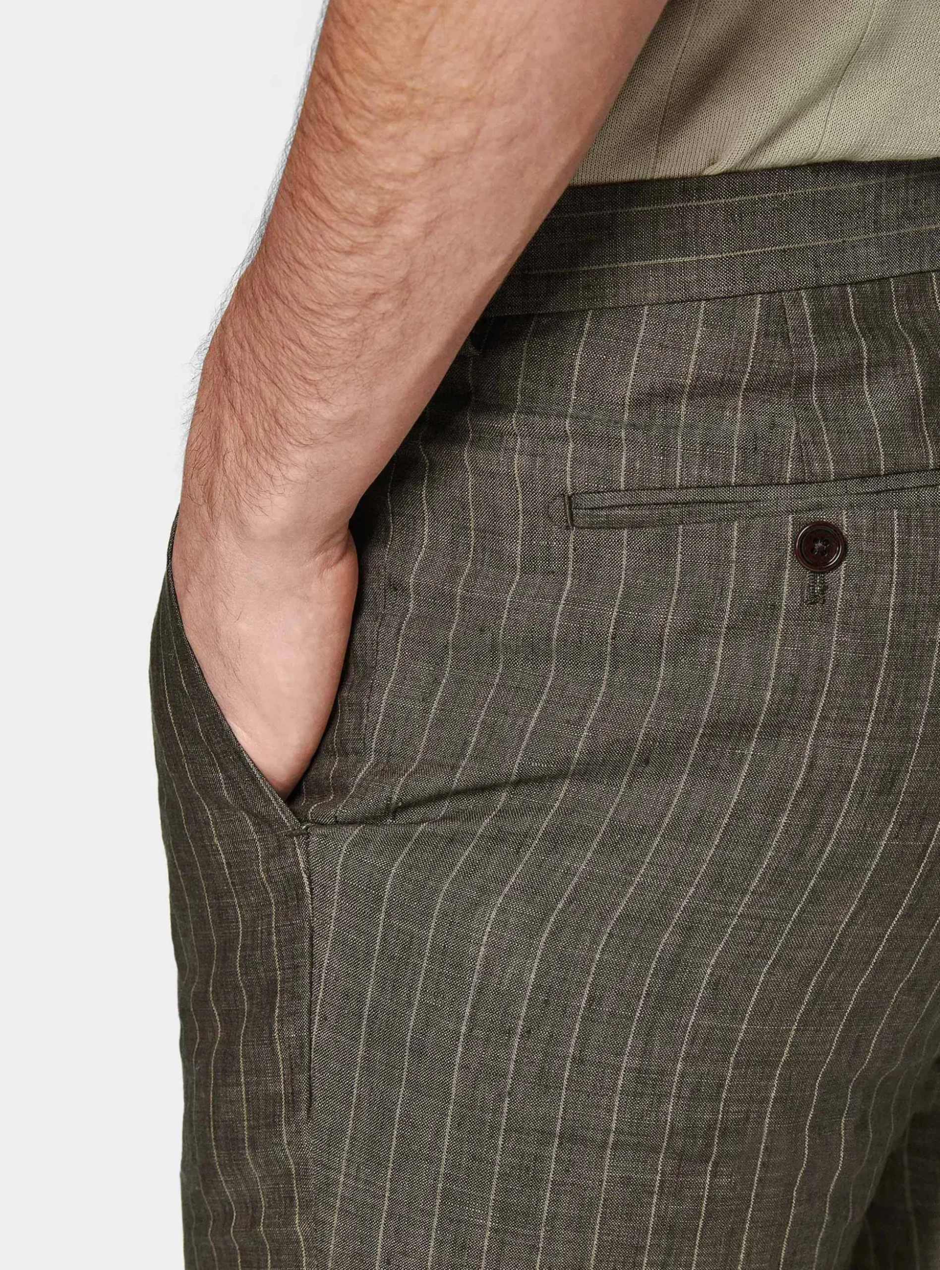 Pantaloni abito doppiopetto gessato in lino delavè
