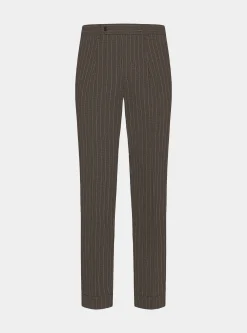 Pantaloni abito doppiopetto gessato in lino delavè