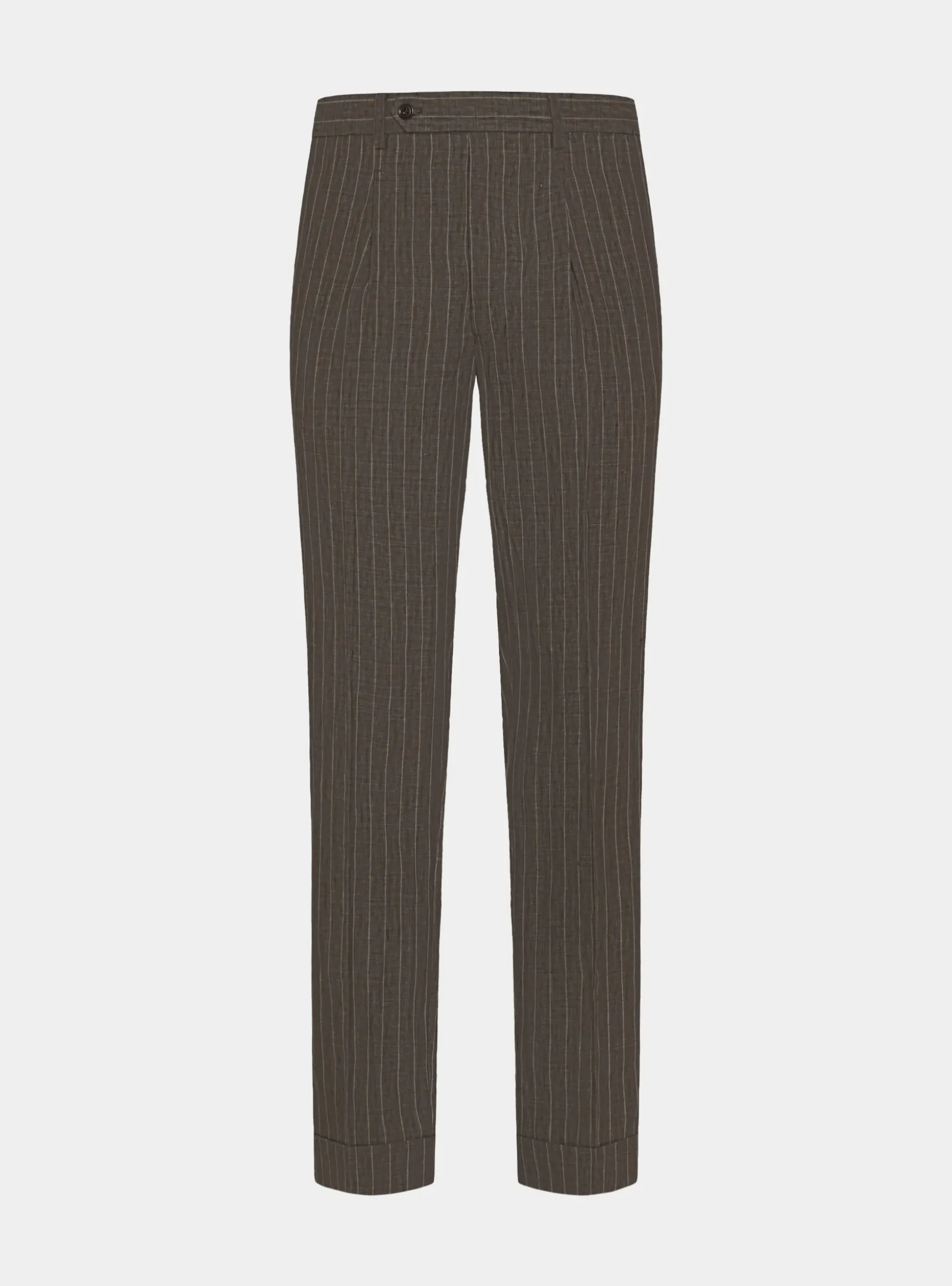 Pantaloni abito doppiopetto gessato in lino delavè