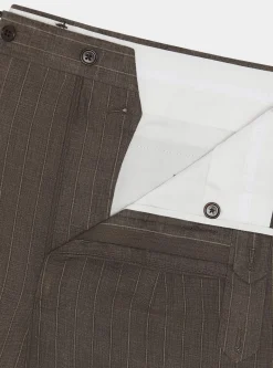 Pantaloni abito doppiopetto gessato in lino delavè