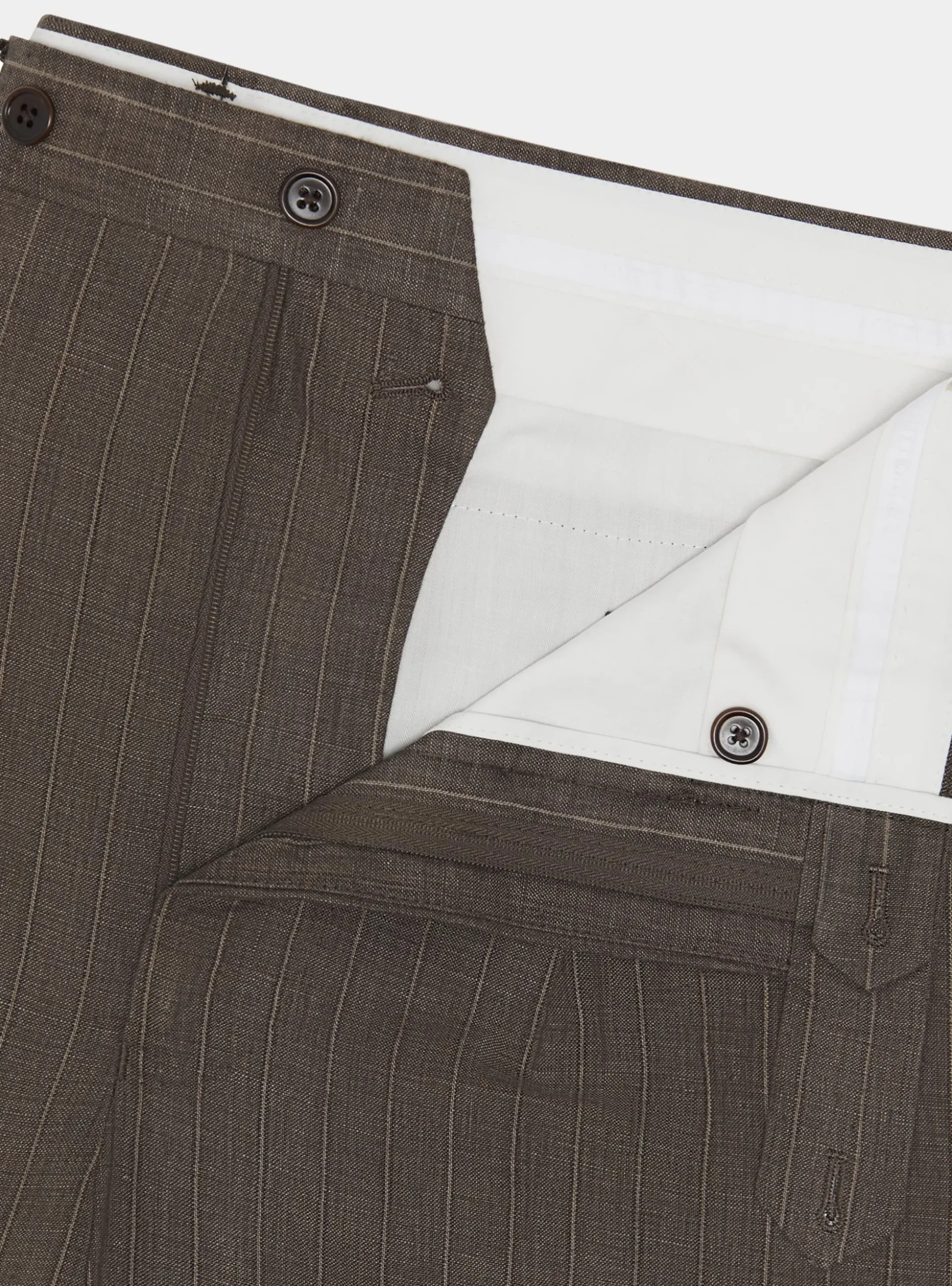 Pantaloni abito doppiopetto gessato in lino delavè