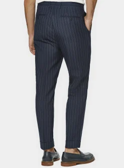 Pantaloni abito doppiopetto in pura lana gessata