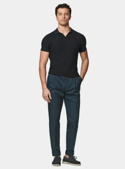 Pantaloni con pince in cotone popeline
