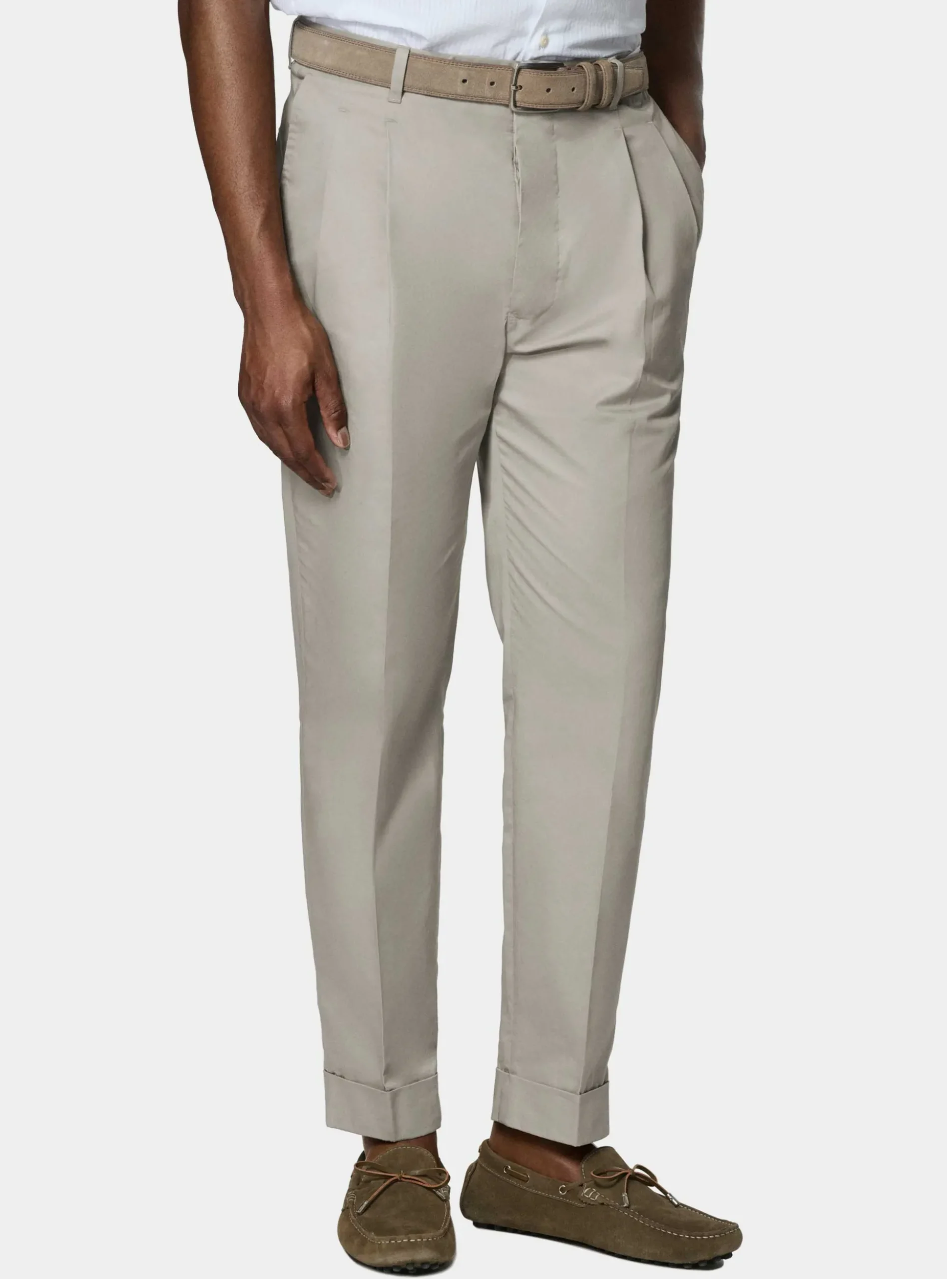 Pantaloni con pince in cotone popeline