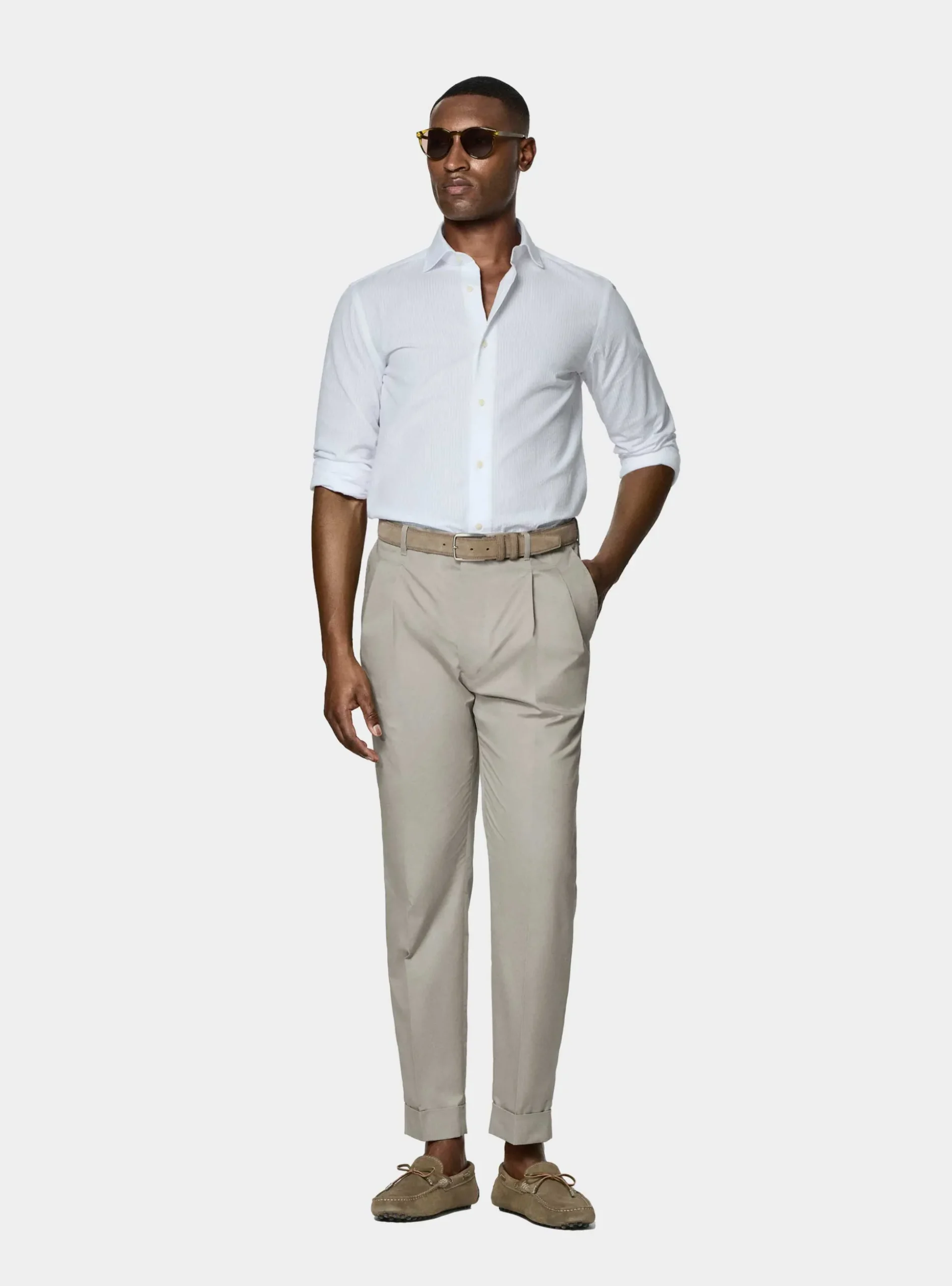 Pantaloni con pince in cotone popeline