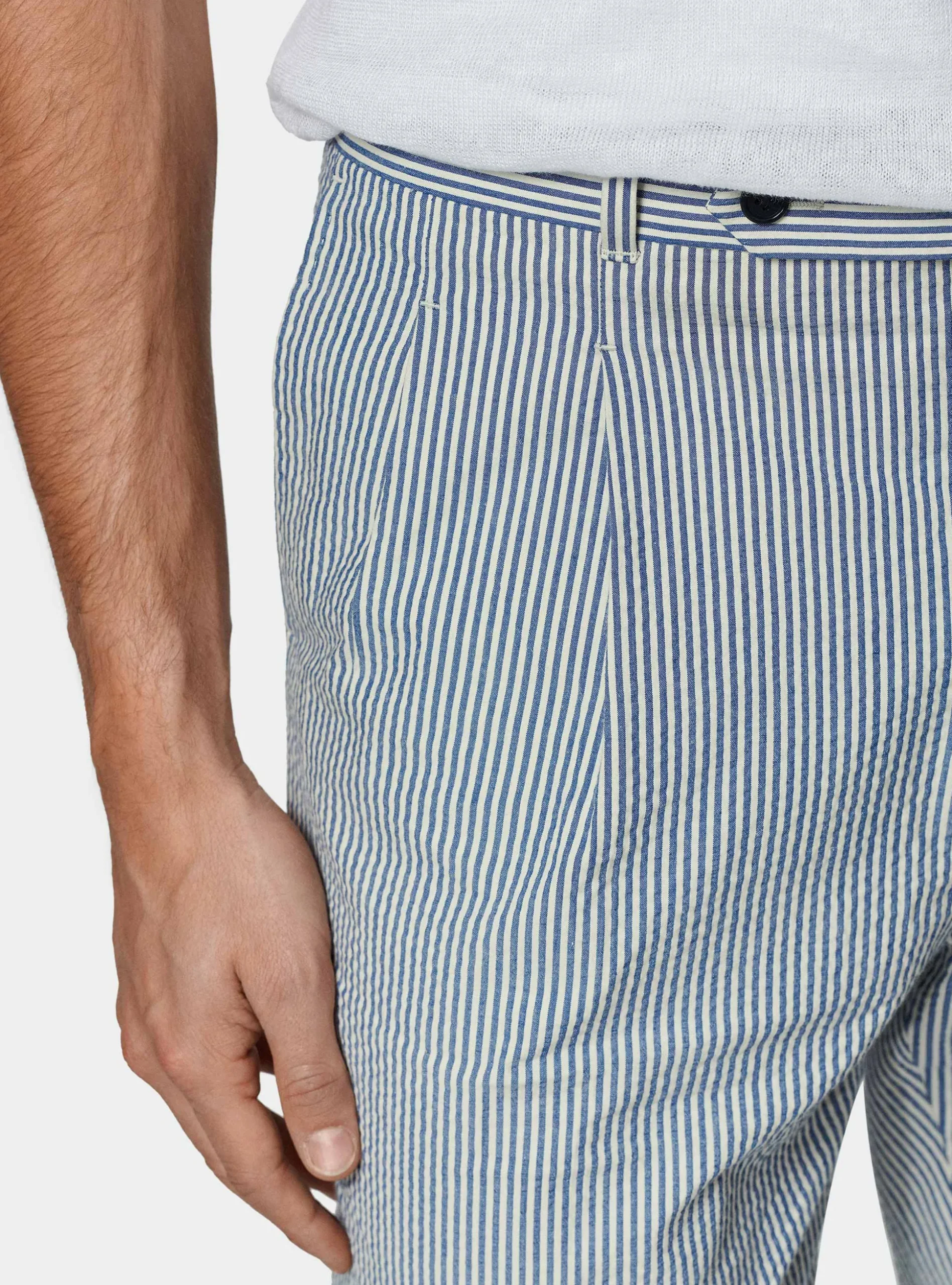 Pantaloni doppia pince in cotone seersucker