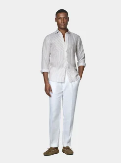 Pantaloni doppia pince in puro lino