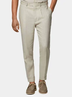 Pantaloni doppia pince in puro lino