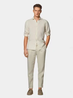 Pantaloni doppia pince in puro lino
