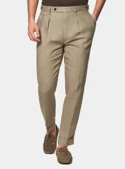 Pantaloni doppia pince in puro lino