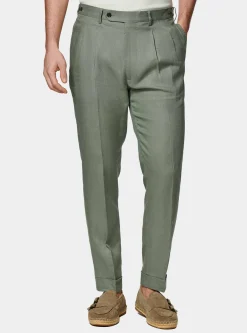 Pantaloni doppia pince in puro lino