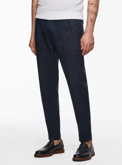 Pantaloni doppia pince in puro lino