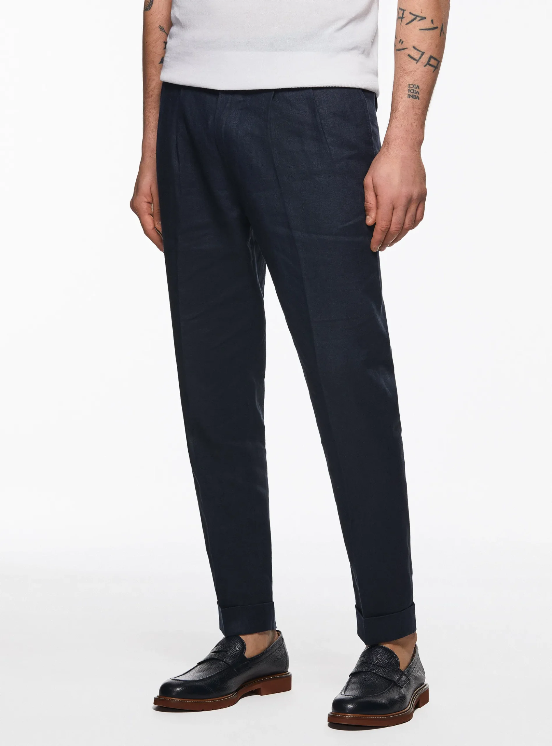 Pantaloni doppia pince in puro lino
