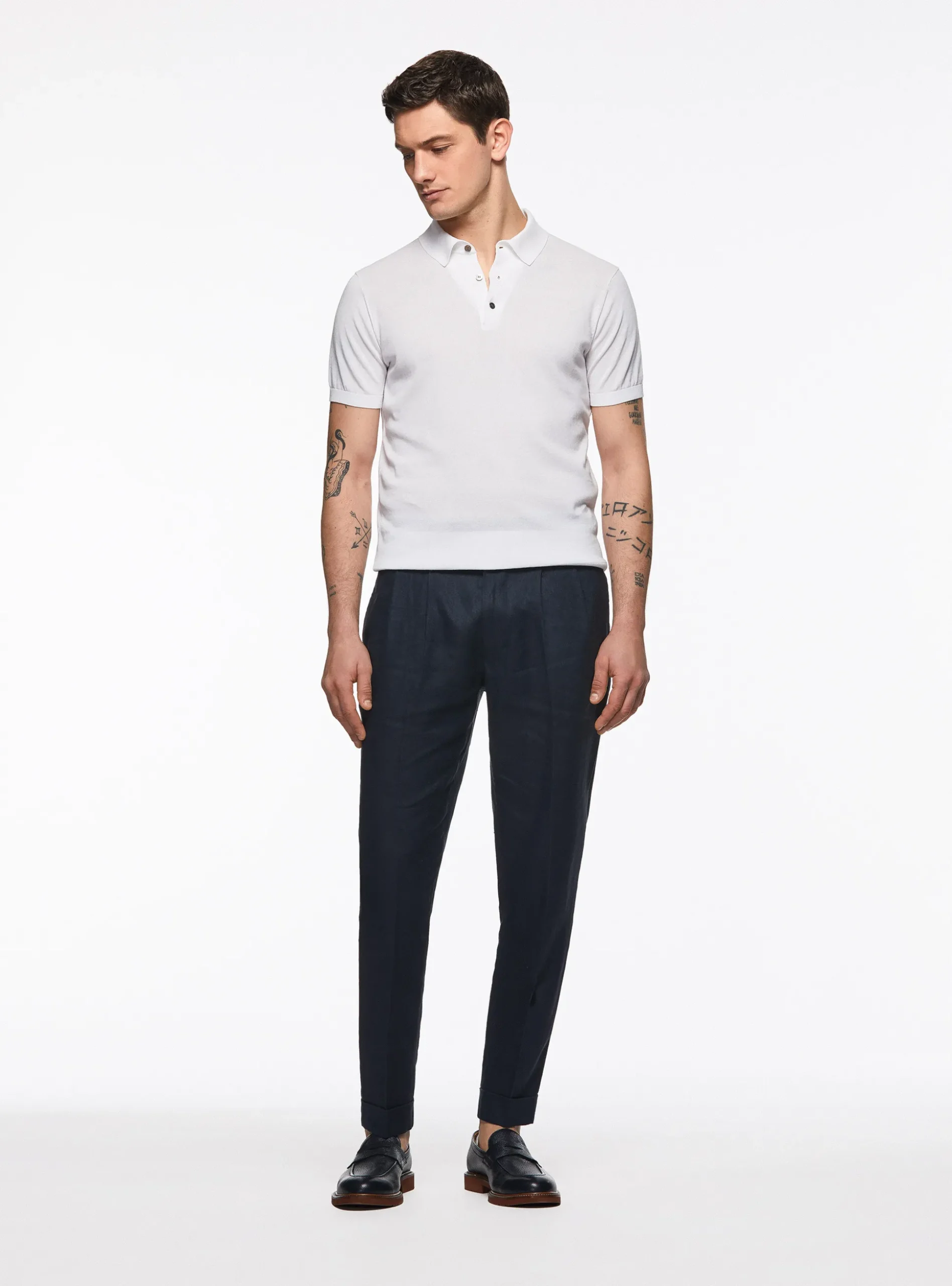 Pantaloni doppia pince in puro lino