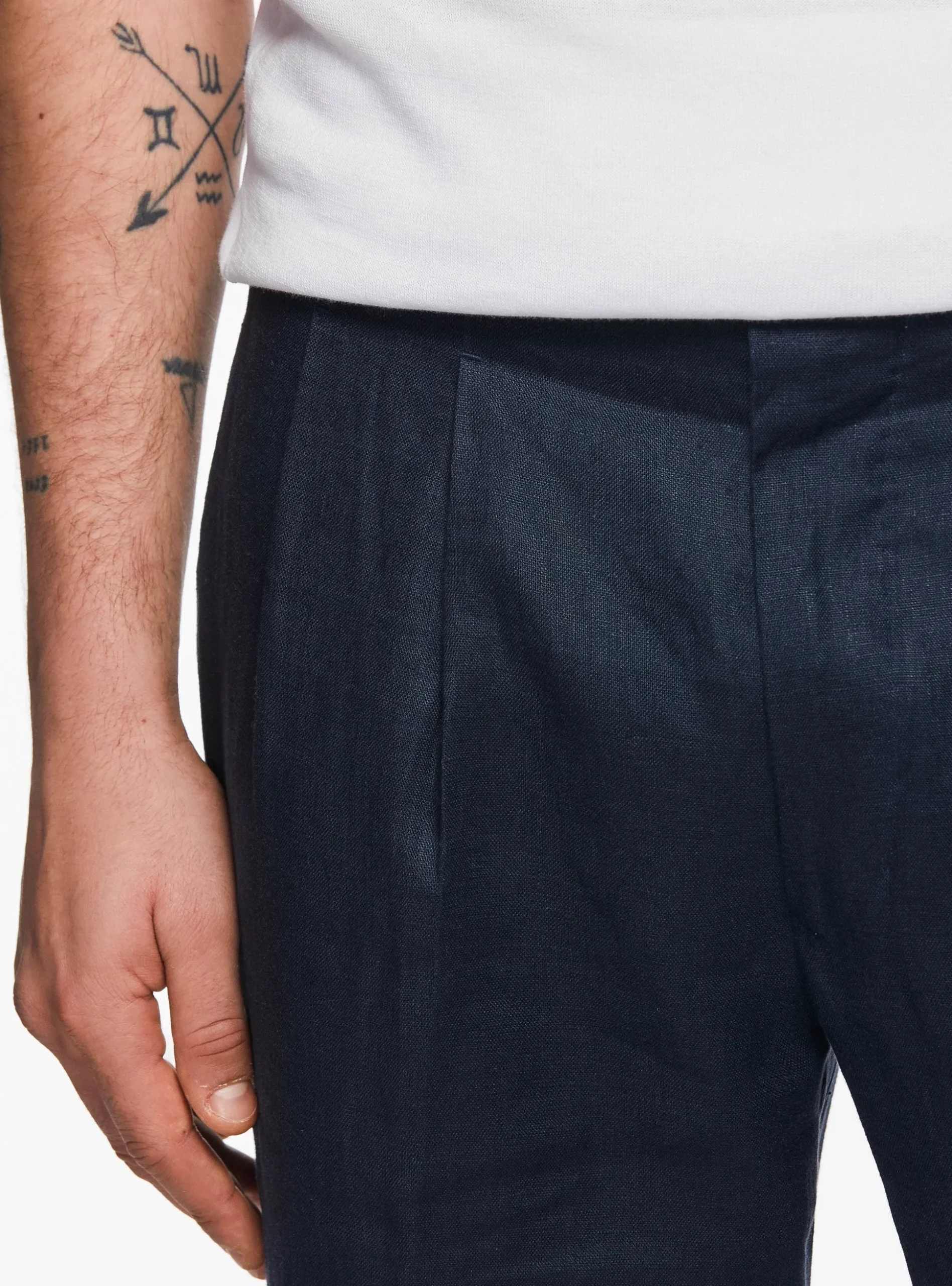 Pantaloni doppia pince in puro lino