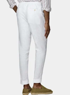 Pantaloni in puro lino con pince e coulisse