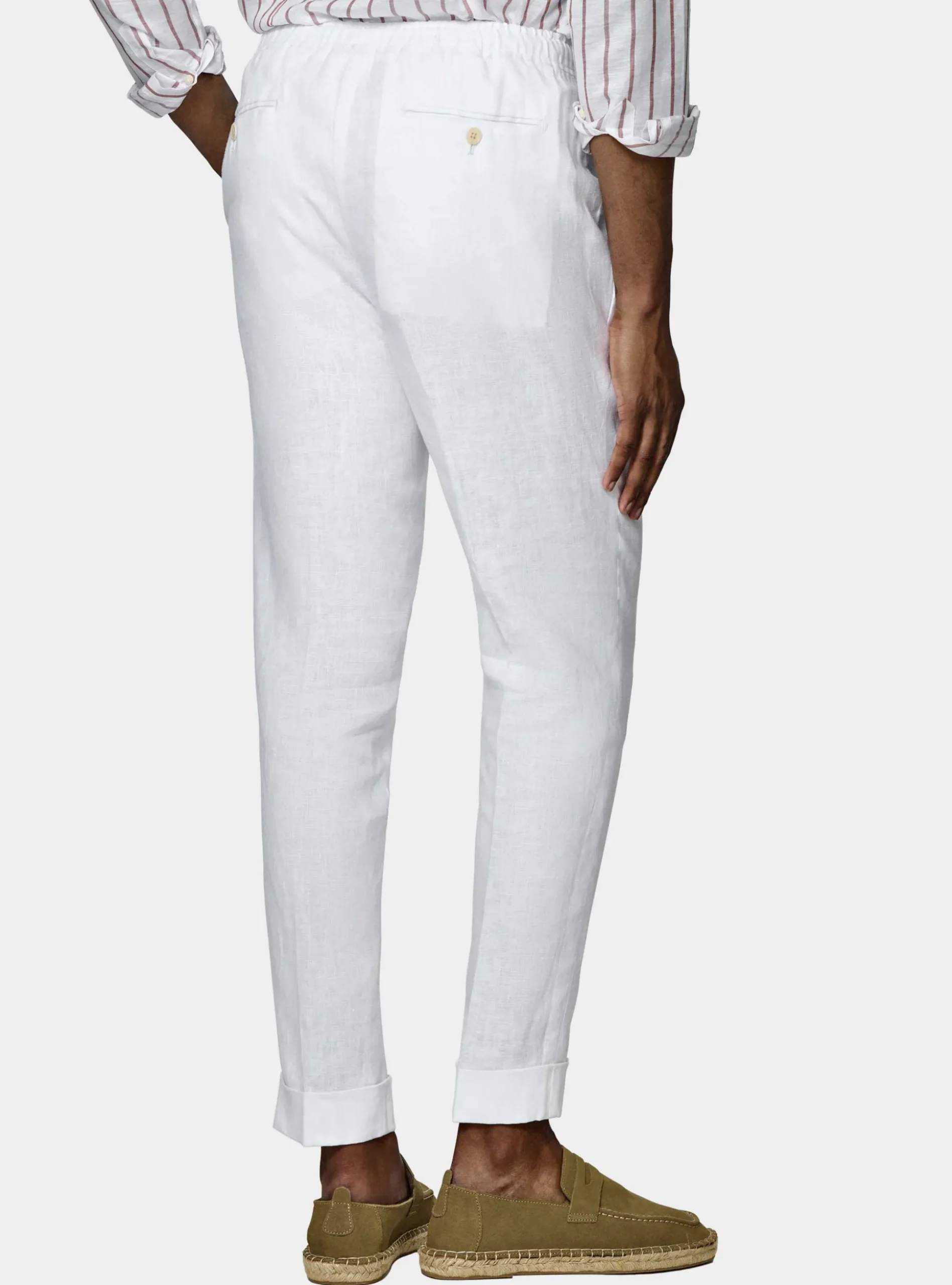 Pantaloni in puro lino con pince e coulisse
