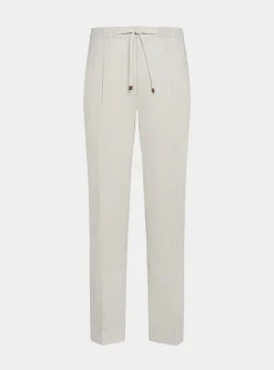 Pantaloni in puro lino con pince e coulisse