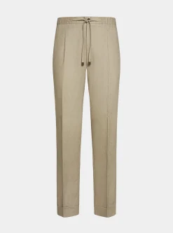Pantaloni in puro lino con pince e coulisse