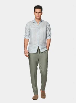 Pantaloni in puro lino con pince e coulisse
