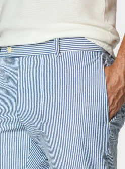 Pantaloni seersucker in misto cotone rigato