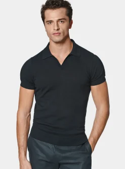 Polo in maglia senza bottoni in cotone extrafine