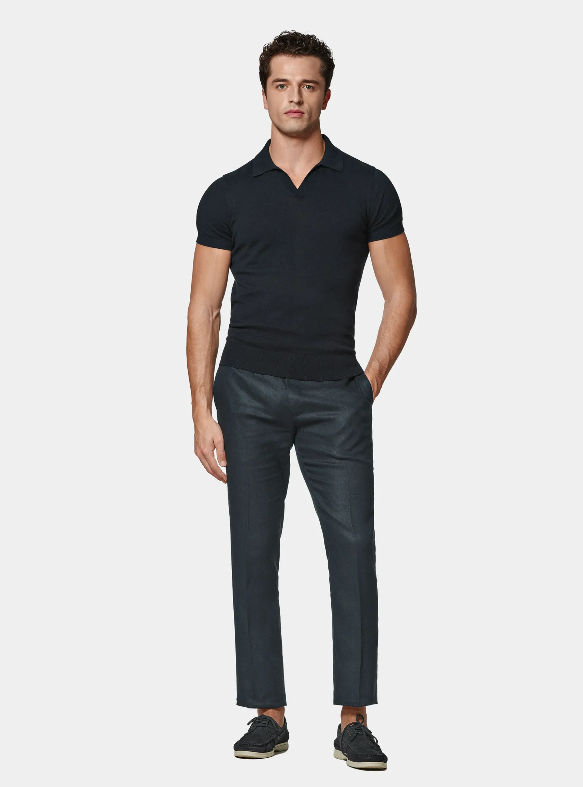 Polo in maglia senza bottoni in cotone extrafine