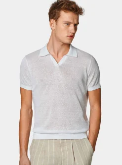 Polo in maglia senza bottoni in puro lino